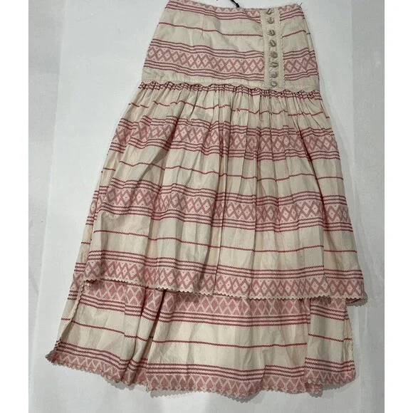 Anthropologie Raissa Skirt Boho High Low Ivory Preppy Vacay Retro Medium NWT - Picture 5 of 15